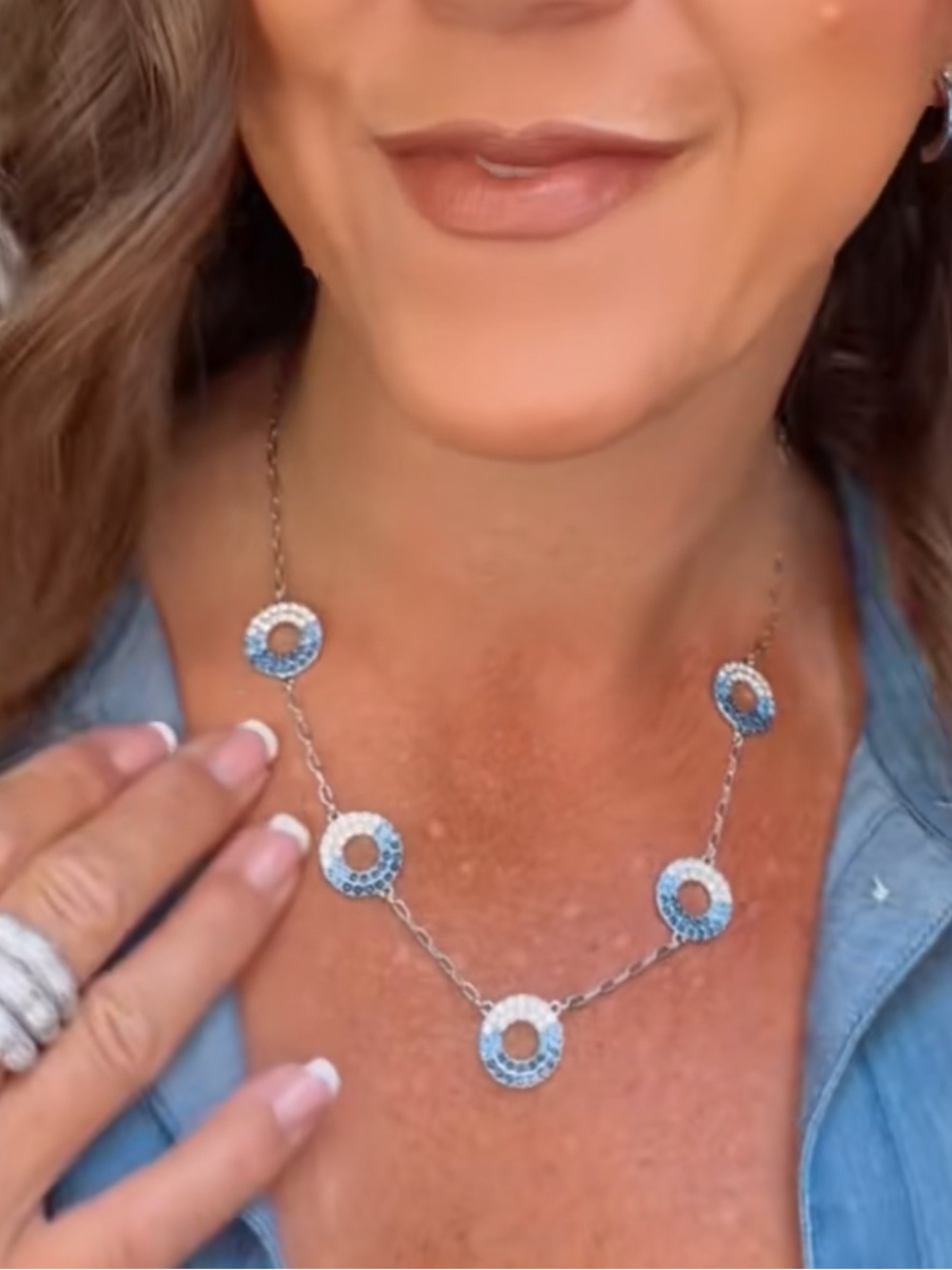 Park Lane “Aster” Blue Crystal Circle Link Necklace
